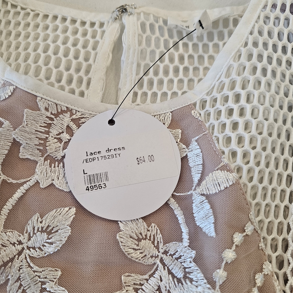 En Creme Lace Embroidery Sleeveless Mini Dress Woman's Large - Picture 8 of 16